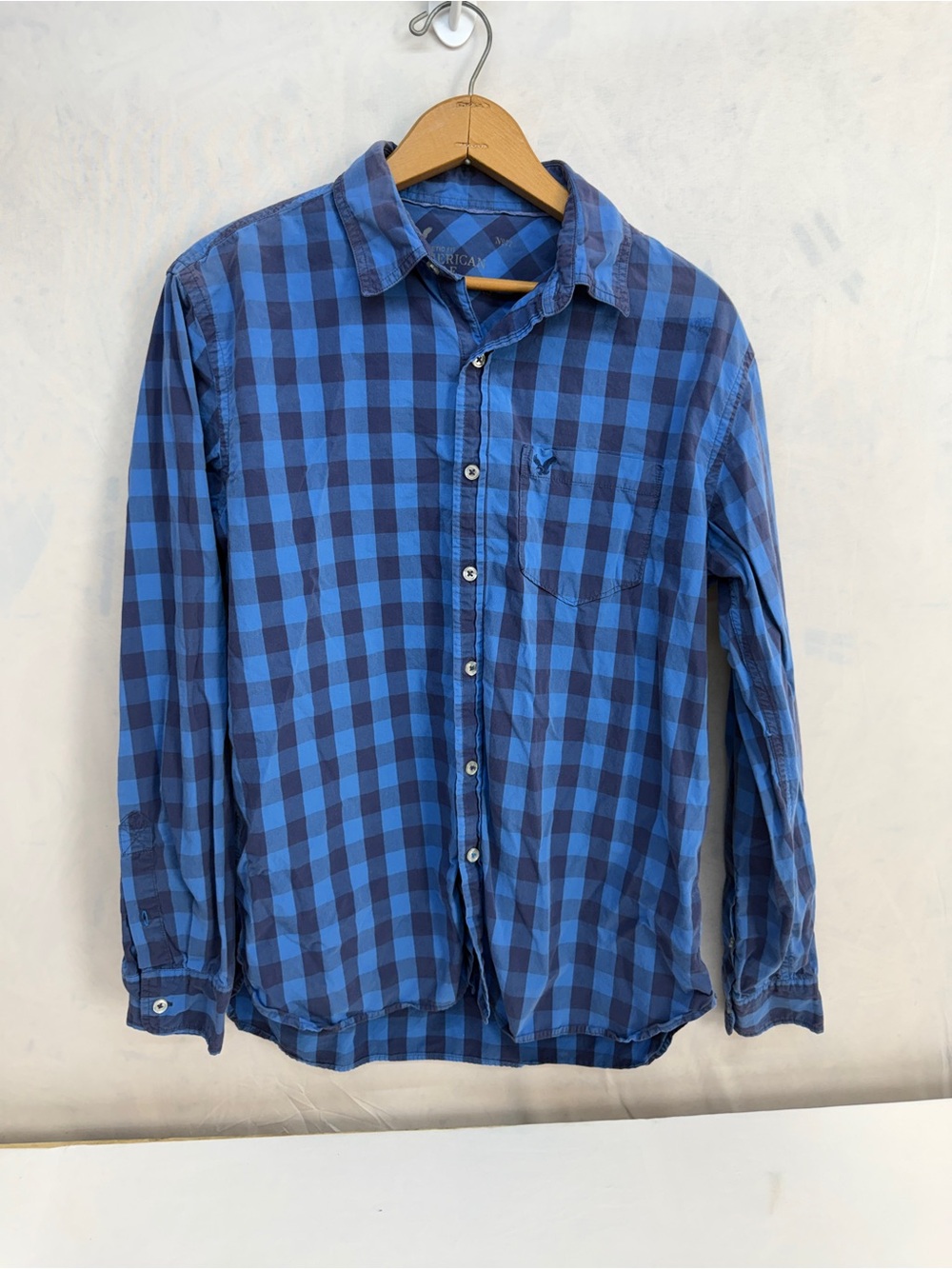 American Eagle Outfitters Blue Plaid Button-Down Shirt